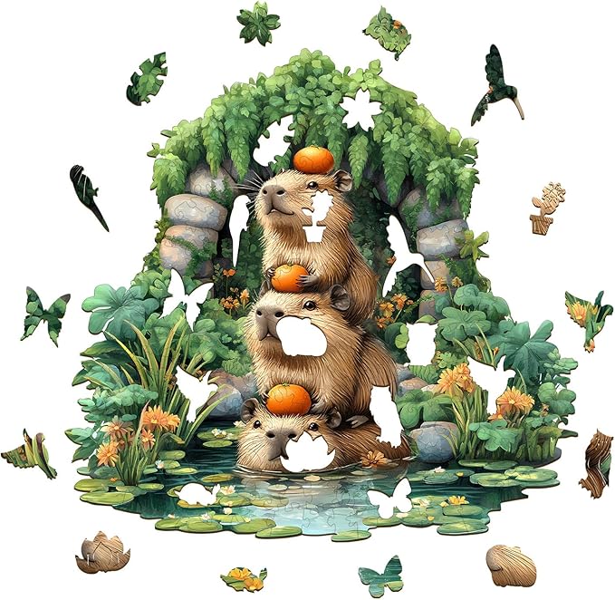 Wooden Puzzles for Adults - 100 Pieces Capybara Wooden Puzzle - Unique Animal Shape Wood Cut Puzzles - Eco-Friendly Home Office Decor (S - 8.5 * 8.1in)
