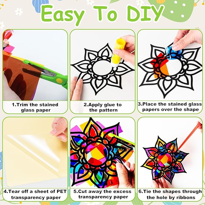 EggSun 36 Sets Mandala Suncatchers Craft Kit for Kids Adults Ornaments Stained Glass Window Arts and Crafts Paper Kit for VBS Classroom Holiday Birthday Projects Home Party Decorations Ages 4 8 12
