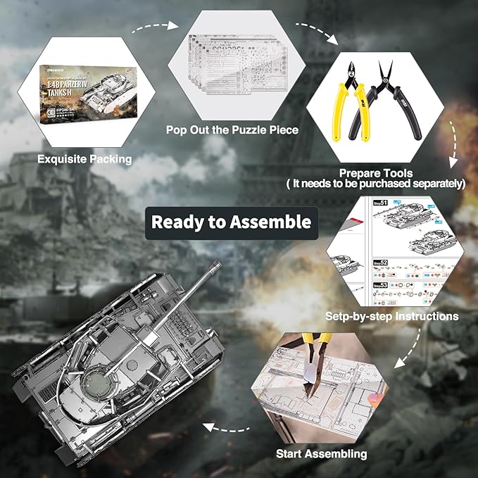 Piececool Metal 3D Puzzles for Adults, Germany Panzer IV Tanks Model Building Kits (1:48 Scale), DIY Assembling Arts and Crafts, Best Christmas Birthday Gifts