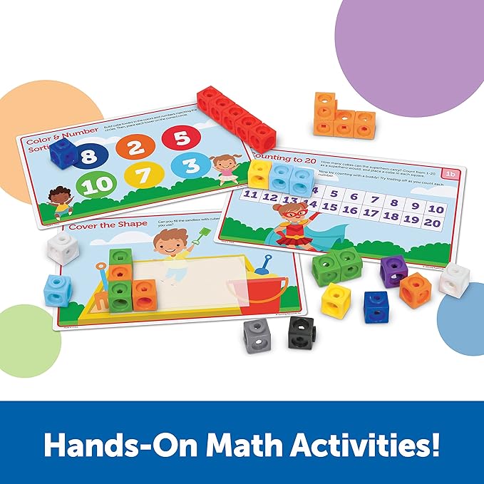 Learning Resources MathLink Cubes Preschool Math Activity Set - Classroom Must Haves, Teacher School Supplies, Toddler Montessori Toys,Building Blocks, Math Manipulatives, Homeschool Games