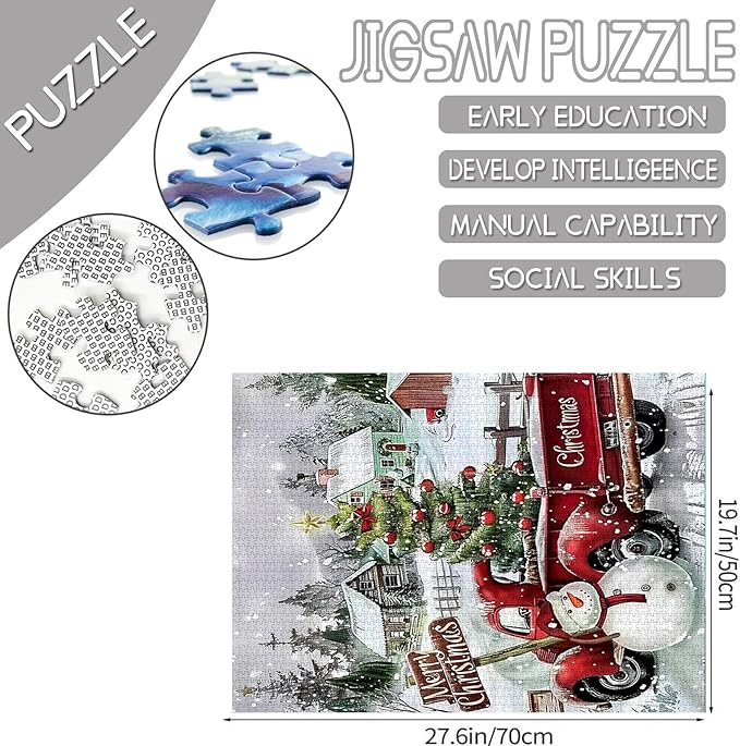 Merry Christmas Puzzles 1000 Pieces for Adults, Families (Wooden House,Fantasy Forest,Chriastmas Tree,Vintage Car) Pieces Fit Together Perfectly 19.7''x27.6''inch Winter Magic Puzzle Art Boho Gift