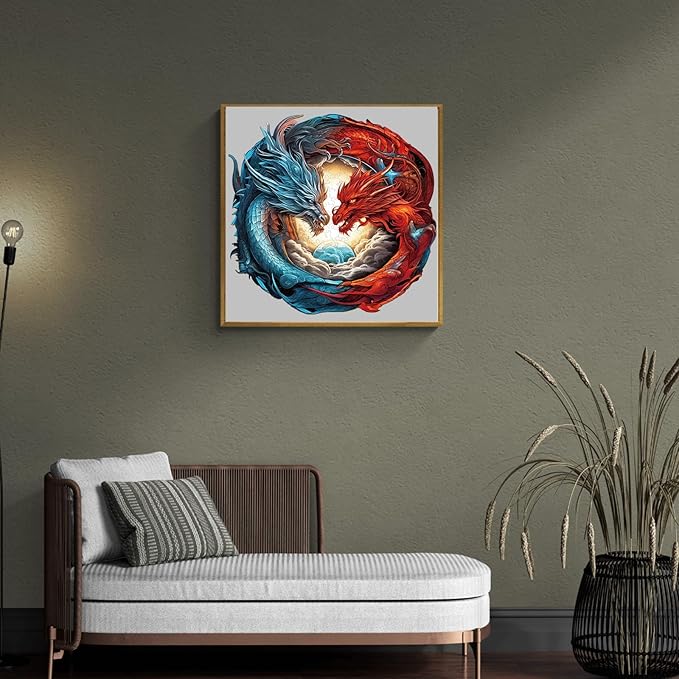 WOODBESTS Wooden Puzzle for Adults, Yin-Yang Dragon Puzzle (S, 100pcs, 8.5"x8.1") Beautiful Wooden Box, Wooden Jigsaw Puzzles Unique Shape, Birthday Gifts for Adults and Kids Family Game