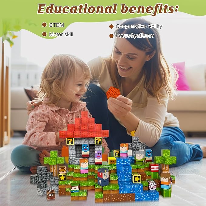 Magnetic Blocks - 110PCS Magnets Building Blocks World Set for Kids Ages 3-5 5-7 8-12, Magnetic Tiles Game Preschool Toys for 3 4 5 6 Year Old Girls Boys Gifts (STEM World)
