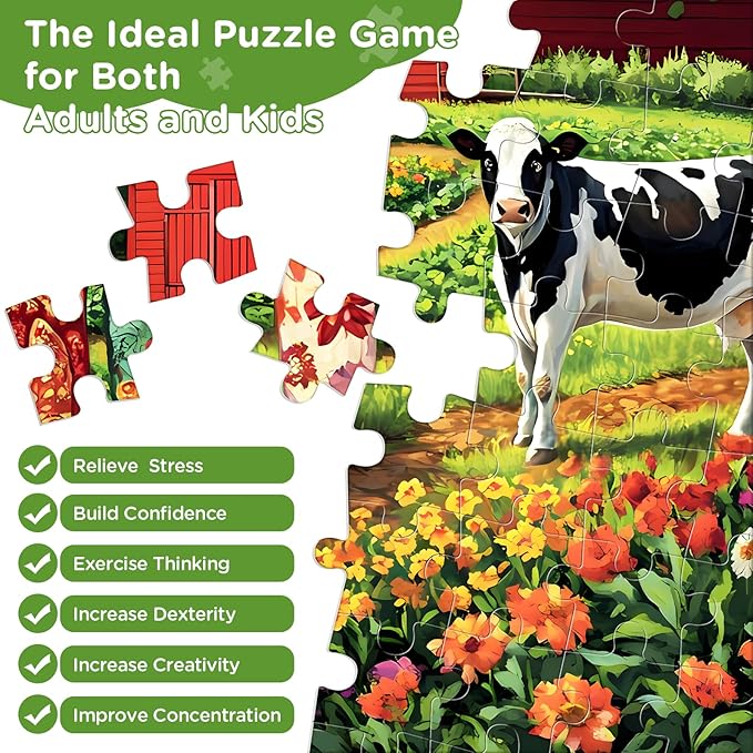 300 Piece Puzzles for Adults,Farm Puzzle 300 Pieces,Summer Cow Jigsaw Puzzles 300 Piece for Adults Children Seniors,Challenging Puzzles Family Activity Game Nights Gift Toy 20.5x15 in