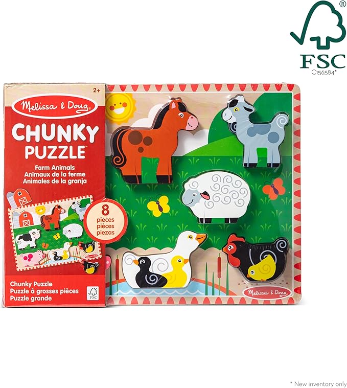 Melissa & Doug Farm Wooden Chunky Puzzle (8 pcs) - FSC Certified