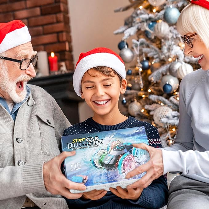 AHCo. Pool Toys Amphibious Remote Control Boat for Kids, Gesture Sensing Water RC Car for Boys Age 4-8 8-12 Year Old, Ideal Outdoor Summer Gifts & Birthday Presents, LED Wheels