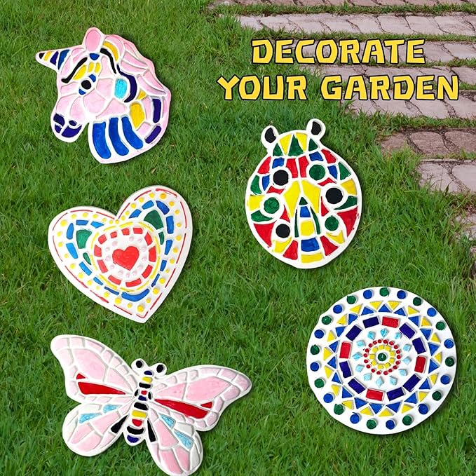 EggSun 8Pcs Stepping Stones Painting Crafts Kit for Kids 4 8 6, DIY Garden Stones Outdoor Paint Your Own Ceramic Unicorn Arts and Crafts for Boys Girls Ages 4 7 9 10 12 Birthday Gifts