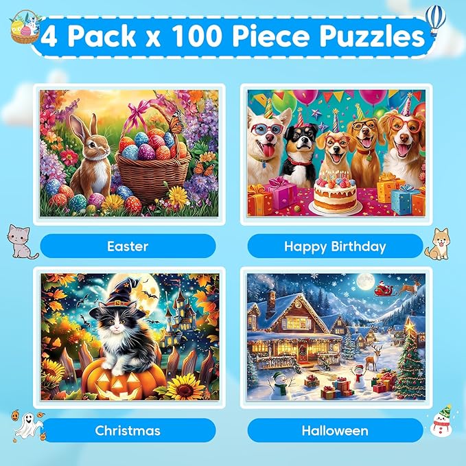 100 Piece Puzzles for Kids Ages 4-6, Holiday Birthdays Puzzles for Kids Ages 6-8, Large Jigsaw Puzzles for 4-8 Years Old, Educational Toys Gifts for 3-5 5-8 8-10 Years Old Boys Girls