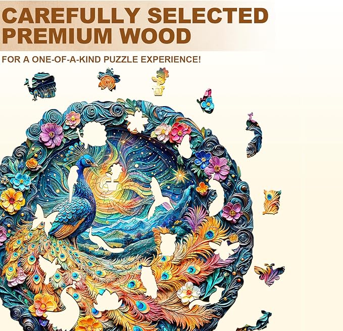 Wooden Puzzles for Adults,Peacock Puzzle, Unique Shaped Wooden Jigsaw Puzzles for Adults, Family Puzzle(11.4 * 11.4 in 200pcs)