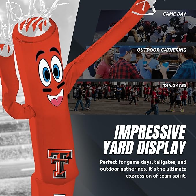 NCAA Texas Tech Red Raiders Football Wacky Waving Inflatable Tube Guy with LED Lights & Built-in Blower - 6" x 36" x 96" Inflatable Tube Man Crazy Sports Fan Outdoor Party Decoration
