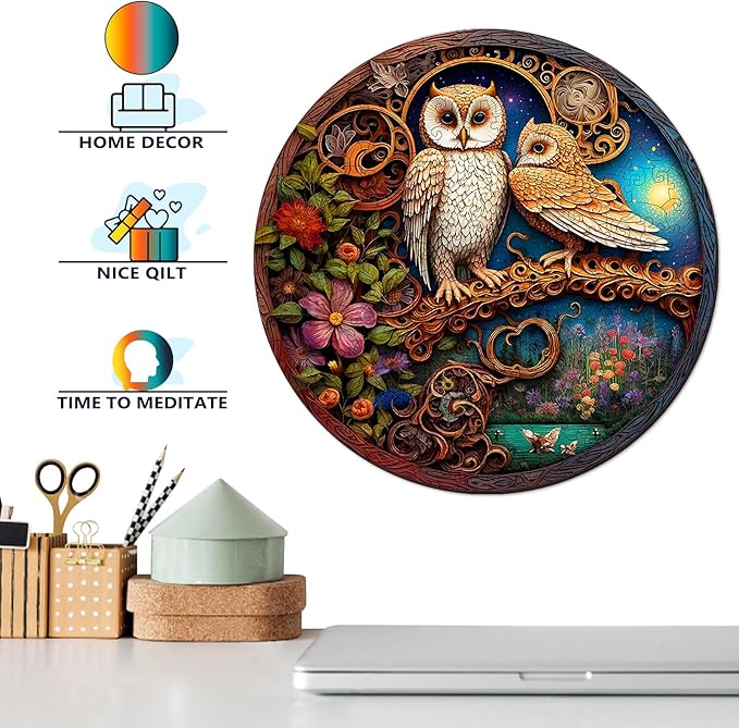 Wooden Puzzles for Adults, Unique Puzzles for Adults, Irregular Animal Shaped Wooden Jigsaw Puzzles, Creative Birthday Gift,11.8 x 9.1 inch, Owl Family