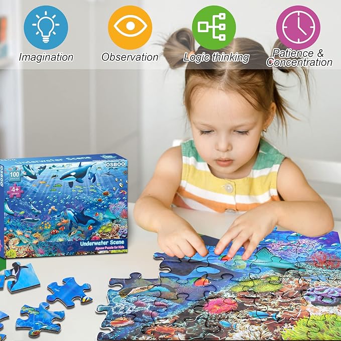 Puzzles for Kids Ages 4-8 6-8 8-10 Year Old - Underwater Scene - 100 Pieces Jigsaw Puzzle for Kids Learning Educational Puzzles for Boys Girls (with Sturdy Box)