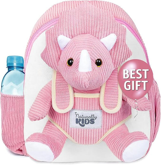 Naturally KIDS Pink Dinosaur Toys for Girls 4-5, Triceratops Toy, Dinosaur Gifts for 4 Year Old Girls, Gifts for 5 Year Old Girl, Toddler Backpack