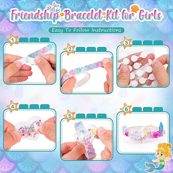 Eichhoo Friendship Bracelet Making Kit for Girls, 5-12 Year Old Girl Birthday Gifts, Arts and Crafts Kits for Kids, Girls Toys Age 5 6 7 8 9 10 Years Old, Kid Jewelry Making Kit with Charm (Mermeid)