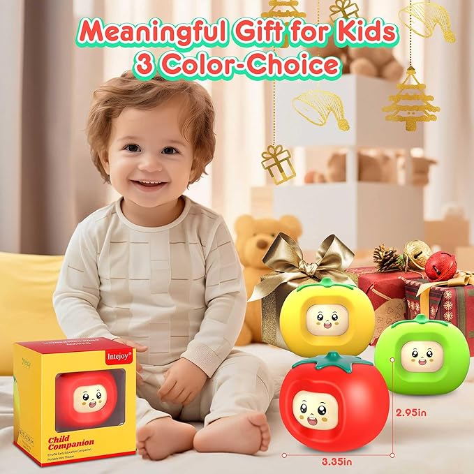 Kids Story Box Audio Player Starter with Tomato Face-Changing, Early Emotional Education Toy & Storyteller, Preloaded 200+ Stories/Music, Bluetooth, Birthday Gift for Boys Girls-Red