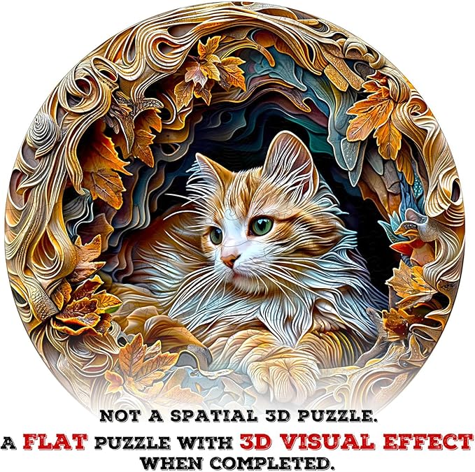 Wooden Puzzles for Adults - Unique Animal Shaped Cat Puzzle, 3D Vision Wooden Jigsaw Puzzle, Christmas Birthday Gifts for Friends/Family, Home Decor 8.5 * 8.5in 100pcs