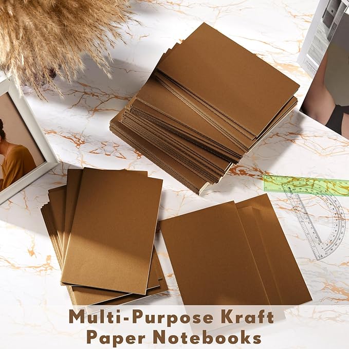 Sepamoon 150 Pack Kraft Notebook Journals 5.82 Inch x 4.13 Inch A6 Softcover Notebooks Bulk for Kids Student Writing Sketch Travel Journal Office Notepad with 48 Pages 24 Sheets, Lined(Dark Brown)