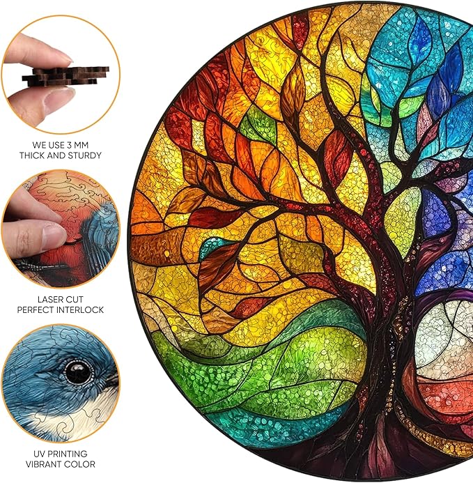Wooden Puzzle for Adults - 3D Four Seasons Tree Wooden Jigsaw Puzzles 500 Piece, Unique Shaped Challenging Puzzles, Exquisite Packaging, Best Gift Toys for Family Friends Brain Games 16.5x16.5 in