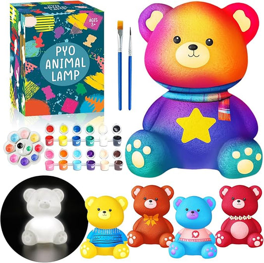 FUNZBO Paint Your Own Bear Lamp Kit - Easter Basket Stuffers Gift, Arts and Crafts Supplies Painting Kits for Kids Teens, DIY Night Light Toy for Toddlers Girls Boys Ages 3 4 5 6 7 8 9 10 11 12 13 +