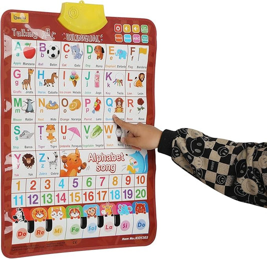 Bilingual English & Spanish Learning Interactive Alphabet Wallchart - Includes Talking ABC, 123s & Music Poster - Educational Kids Learning Toy, Educational Gift for 3+ Years Old Girls & Boys