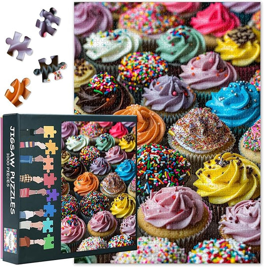 1000 Piece Puzzle for Adults - Delicious Cupcakes with Icing Jigsaw Puzzles, Whimsical Bakery Scene Adult Puzzles 1000 Pieces, Challenging Candy-Colored Design - 27.5x19.7 Inches