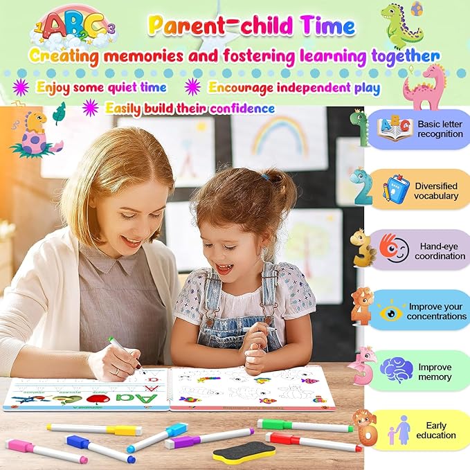 Preschool Learning Activities Educational Workbook - Toddler Prek Montessori Handwriting Practice Activity Tracing Toys Busy Book for Kids, Autism Learning Materials and ABC Learning Book