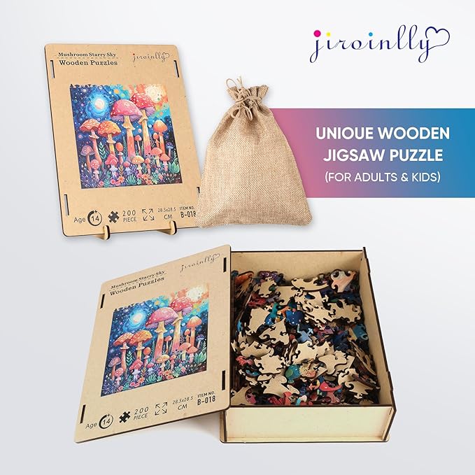 Wooden Puzzles for Adults, 200 Pieces Mushroom Wooden Jigsaw Puzzles, 11.2 inch Family Reunion Puzzle for Adult and Kids, Exquisite Packaging, Best Women's Day Gifts for Mothers Family Friends