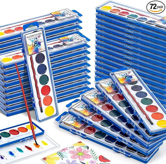 72 Pack Watercolor Paint Set Bulk,8 Colors Washable WaterColor Paint for Kids, Water Color Paint with Brushes, Ideal Gift for Party Favors, Art Supplies for School Classroom Home