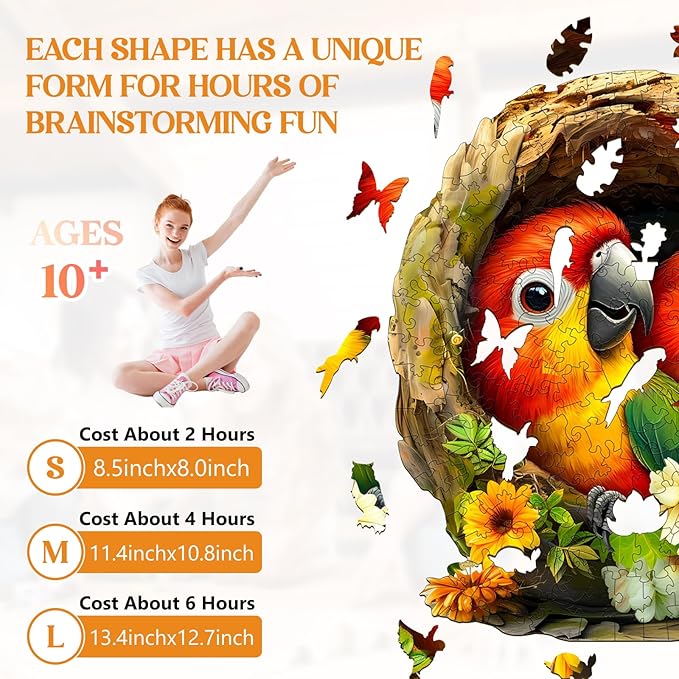 Wooden Puzzles for Adults, Wooden Jigsaw Puzzles for Adults Kids, Naughty Parrot-1 Unique Shaped Wood Puzzles Adult, Creative Birthday Gifts for Friends Family Game (11.4 * 10.8in 190pcs)