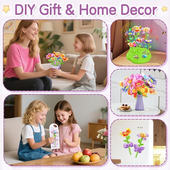 Fabric Flower Bouquets Toys with Music and Light, DIY Arts and Crafts Kit Toys for Kids Ages 4-8, Preschool Educational Activity Toy, Toddler Girls Christmas Birthday gifts for 4 5 6 7 8 Year Old Girl