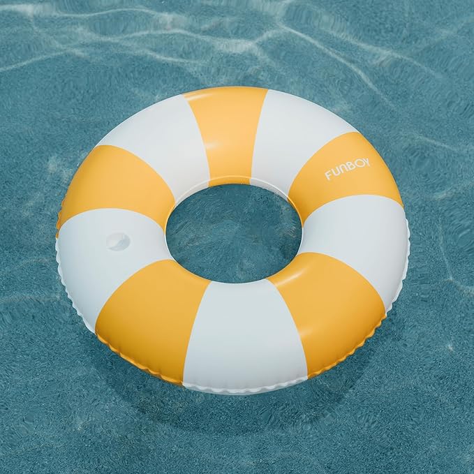 FUNBOY Giant Vintage Stripe Inflatable Tube Pool Float with Cup Holder 48" | Large Pool Float for Adults | Inner Tube Swimming Pool Toys Swim Rings | Pool Lounger Float for Pool Party & Summer