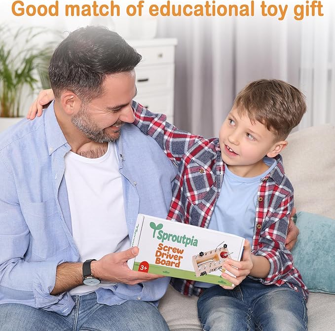 Screwdriver Board Set - Montessori Toys for 3 4 5 Year Old with Lock and Key, Wooden Sensory Toddler Screwd Tool Set
