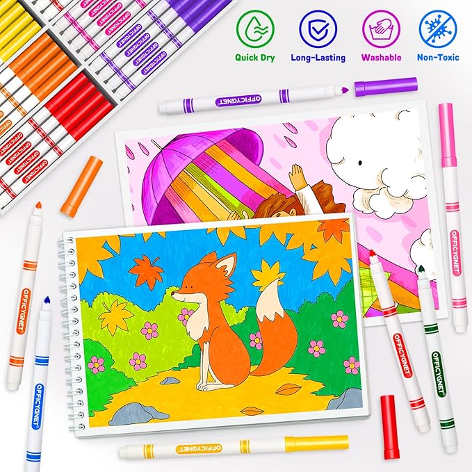Officygnet 192 Count Washable Markers Bulk, 16 Assorted Colors, Conical Tip with Fine & Broad Line Coloring Marker for Kids, Markers Bulk for Classroom, School Art Supplies, Back to School Essentials