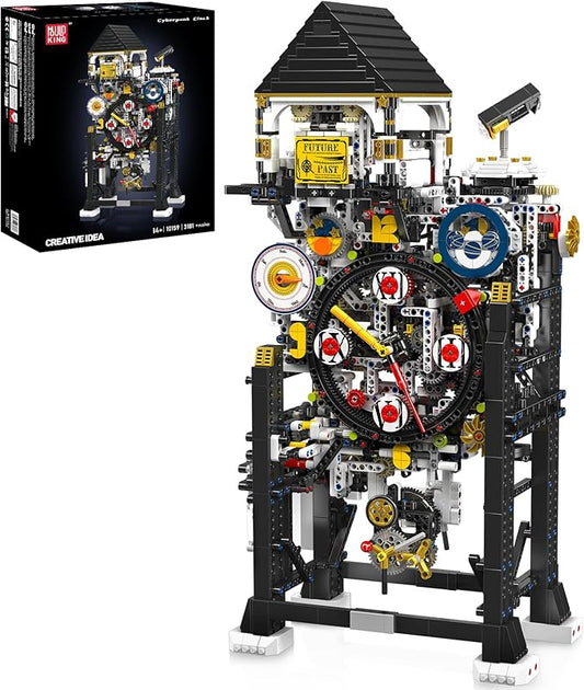 Mould King Cyberpunk Clock Building Set, 3181+ Pcs Building Blocks Kits That Run with Chiming Bird & 4 Dials, Electric Alarm Clock Model Kit with Motor, Collectible Building Toys for Adults and Teens