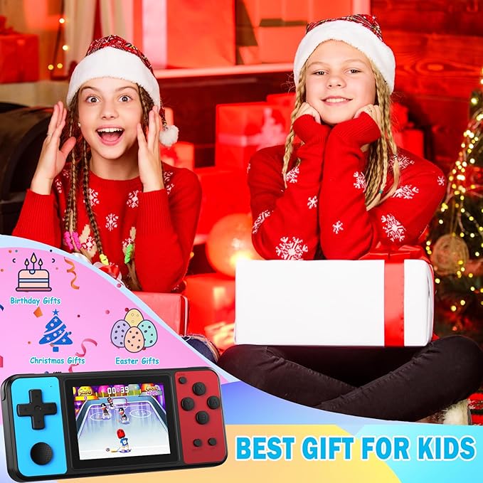 Beico 32 Bit Kids Handheld Games Preloaded 139 Video Games,Portable Electronic Toys with 3.0" IPS Screen Rechargeable Battery,Gaming System Birthday Gifts for Boys Girls Ages 4-12 (Blue-Red)