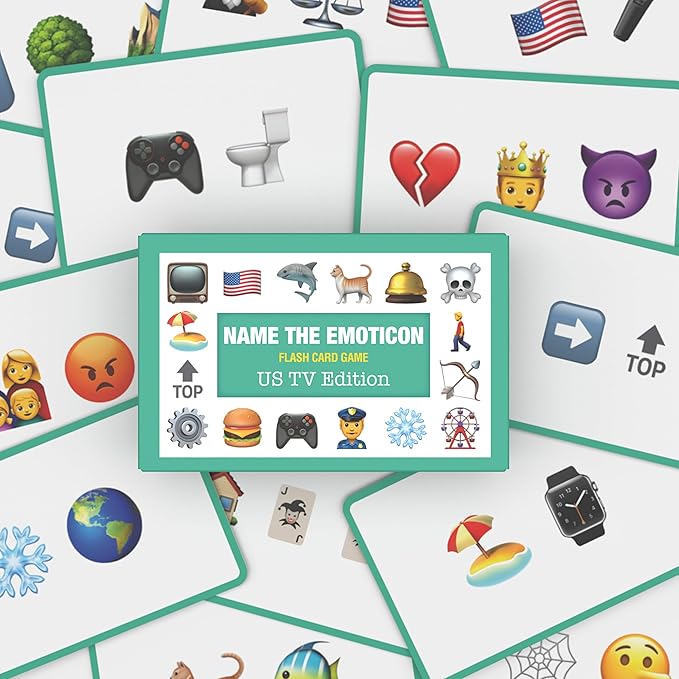 Bubblegum Stuff Name The Emoticon Game - US TV Edition - Guess The Phrase from The Emojis - Fun Flash Card Game - Suitable for Family, Kids, Teenagers & Adults