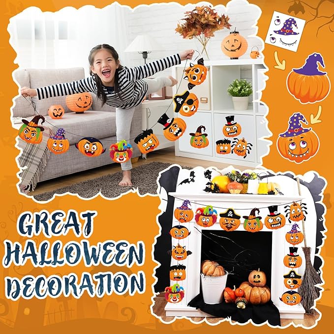 36 Set Halloween Pumpkin Crafts Kit Halloween Crafts Pirate Sticker DIY Craft Witch Pumpkin Decoration Hanging Ornaments for Classroom Home Activities Birthday Party Supplies