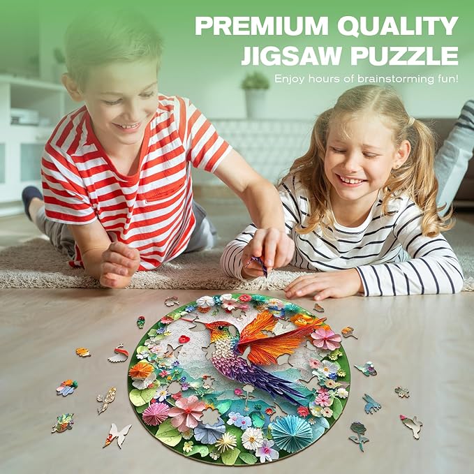 Wooden Puzzles for Adults - Hummingbird Wooden Jigsaw Puzzle - Unique Shape 3D Vision Wood Puzzles Adult - Christmas Birthday Gifts for Adults/Friends/Family - 280pcs 13.3 * 13.2in