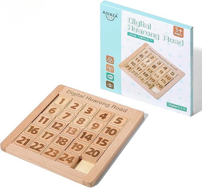 Wooden Number Sliding Puzzle,Brain Teasers Toy Tangram Slide Puzzle Game,Sequential Puzzles Board Game,Educational Toys for Kids and Adults(Number 1-24)