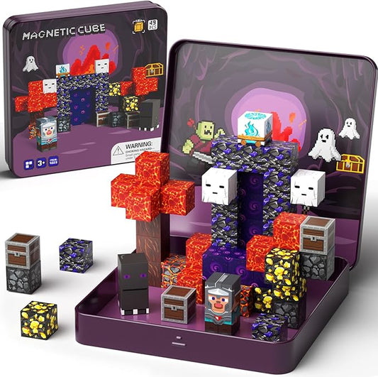 Halloween Magnetic Blocks, Magnetic Cubes Game with Iron Box 49 PCS Magnet Tiles Building Blocks Toddler Toy STEM Sensory Outdoor Creative Kids Games Toys for 3+ Year Old Boys & Girls