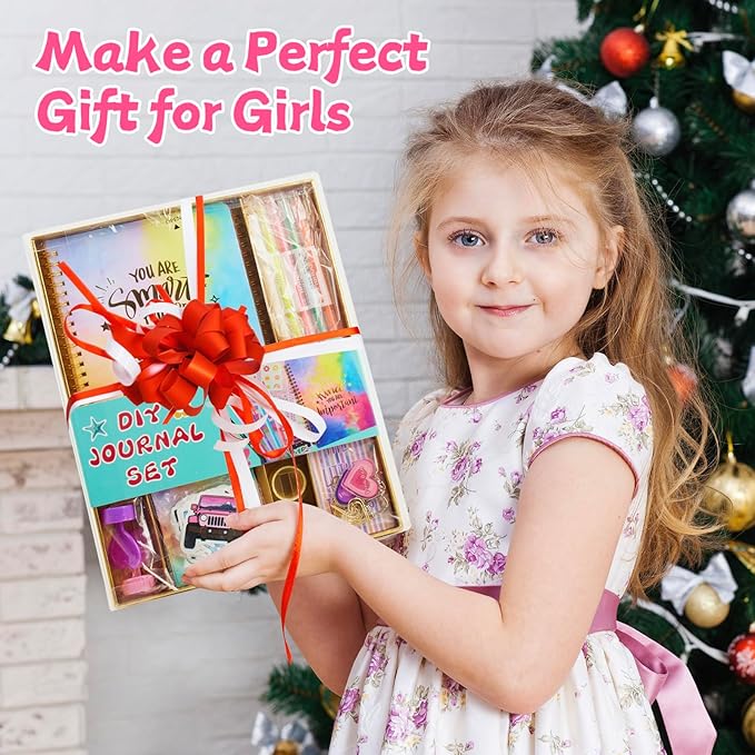 2-PC DIY Journal Kit for Girls Age 8-14, DIY Journal Set for Teen Girl,Christmas|Birthday Gift for 8 9 10 11 12 13 14 Year Old Girl Ideas, Stationery|Scrapbook|Diary Art Crafts Supplies Toy Set