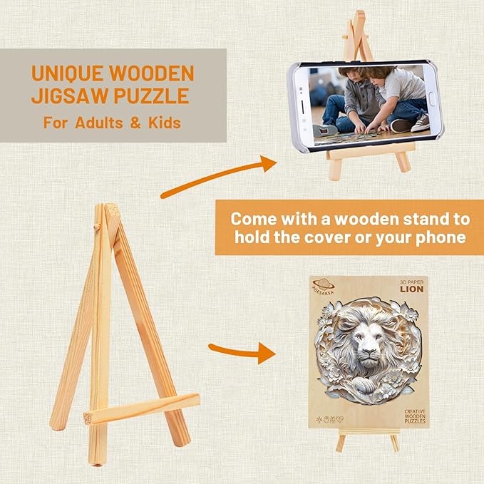 Wooden Puzzles for Adults, 3D Visual Effect Paper Lion Puzzle, Wood Puzzles Adult, Unique Animal Shape, Paper Sculpture Modern Art Puzzle, Gifts for Friend, Canvas Wall Art (L-13.4 * 13.2in-295 pcs)