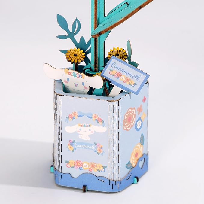 Hands Craft Hello Kitty and Friends Cinnamoroll Sunflower 3D Wooden Puzzle Kit | DIY Flower Model | Arts & Crafts | Creative Hobby Kits | Cinnamoroll Character | Wood Building Set