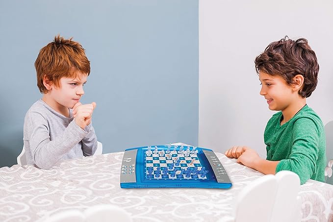 Lexibook ChessLight®, Electronic Chess Game with Touch-Sensitive Keyboard and Light and Sound Effects, 32 Pieces, 64 Levels of Difficulty, Battery or Plug, Blue/Grey, LCG3000
