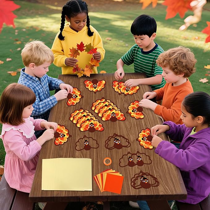Qyeahkj 36 Set Thanksgiving Turkey Suncatchers Craft Crafts for Kids DIY Fall Window Tissue Paper Craft Kit Autumn Hanging Decor for Harvest School Home Activity Art Project Birthday Party Favor Gift