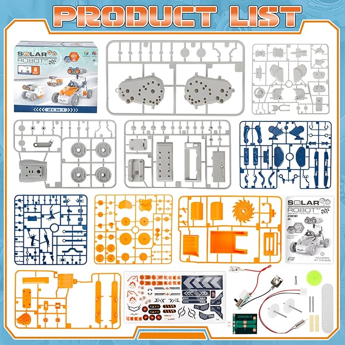 21 in-1 Solar Robot Building Kit STEM Gift for Boys Aged 8-13, DIY Educational Science Robotics Toy Battery Solar Powered STEM Building Toy Set with 210 Pieces