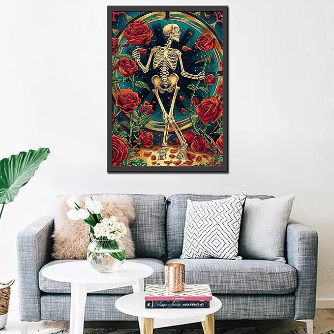 Tucocoo 1000 Piece Jigsaw Puzzles for Adults Human Skeleton Painting Puzzle Skull Dancing with Red Roses Art 1000 Pieces Puzzles for Challenging Family Activity Game DIY Puzzle Wall Decor Gifts