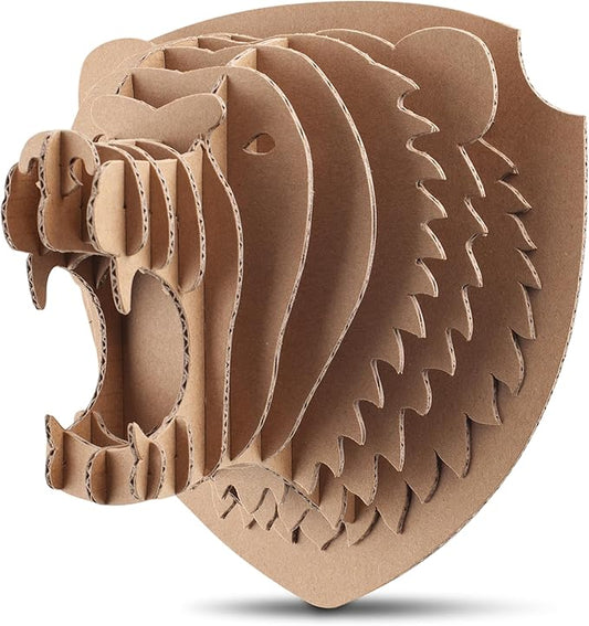 Cottify 3D Cardboard Puzzle - Fun 3D Puzzles for Adults & Kids, Easy to Assemble 3D Puzzle, Eco-Friendly, No Scissors or Glue Needed, Cardboard Assembly Toy, Perfect Sustainable Gift (Bear Head)