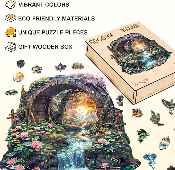 Wooden Puzzles for Adults - 200 Pieces Wooden Puzzle Barrel of Summer - Unique Animal Shape Wood Cut Puzzles - Eco-Friendly Home Office Decor (M-11.4 * 11.3in)