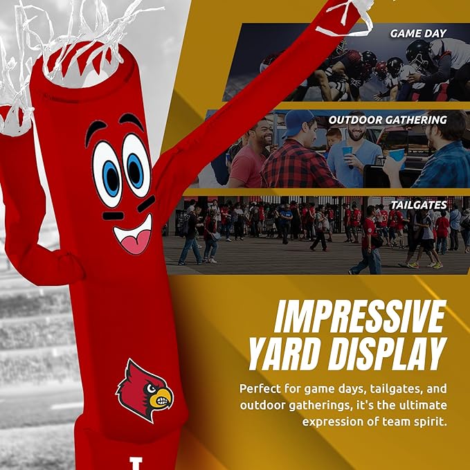 NCAA Louisville Cardinals Football Wacky Waving Inflatable Tube Guy with LED Lights & Built-in Blower - 6" x 36" x 96" Inflatable Tube Man Crazy Sports Fan Outdoor Party Decoration